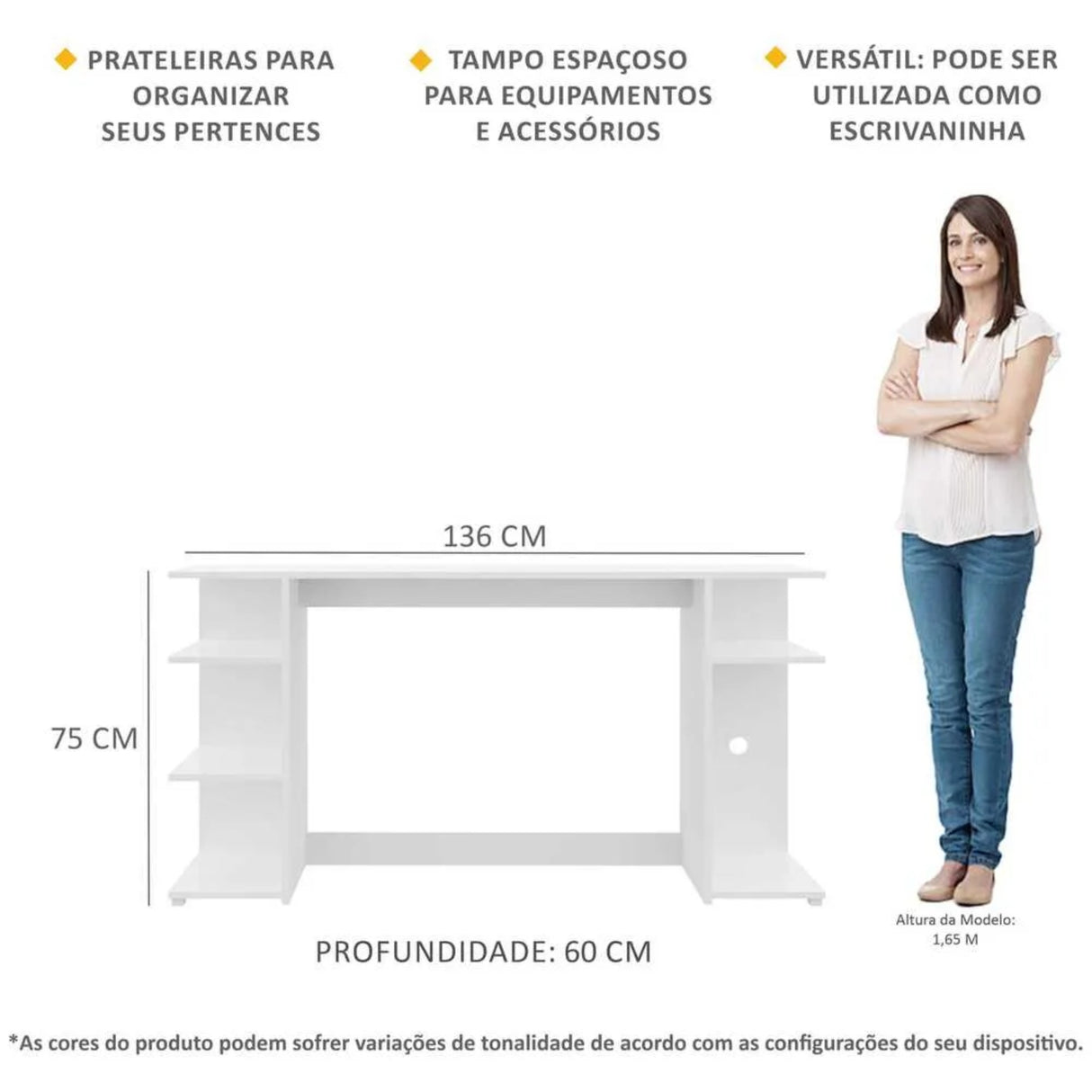 Escritorio Gamer Blanco 136x74cm con Organizador de Libros