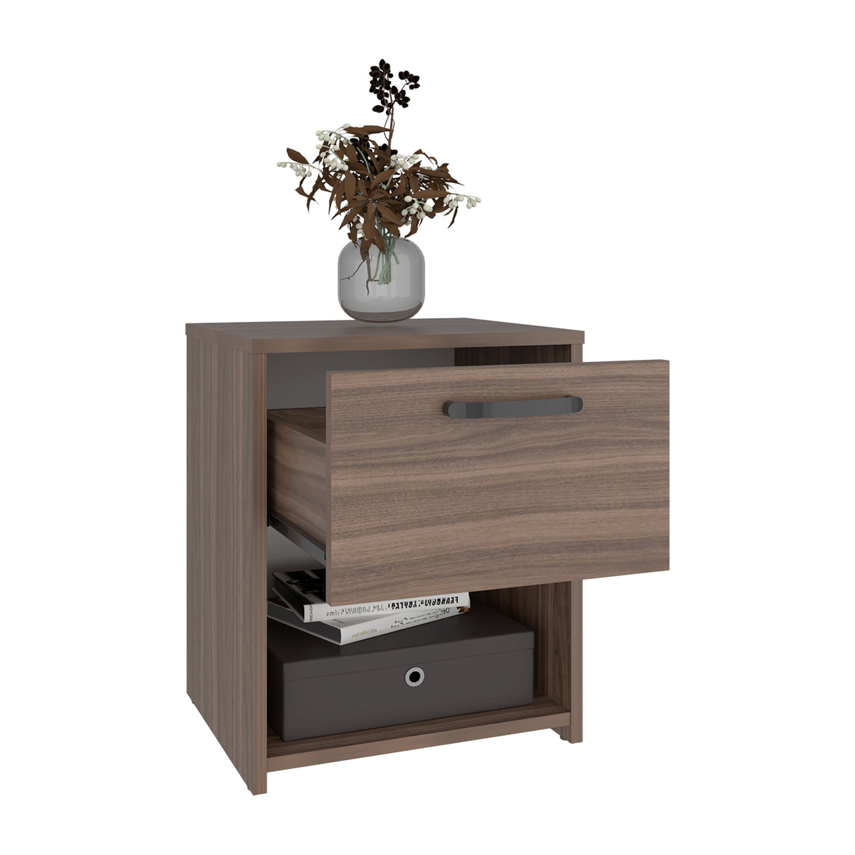 Mesa de Noche Pamplona Avellana 40x48.6cm con Un Cajón y un Compartimiento