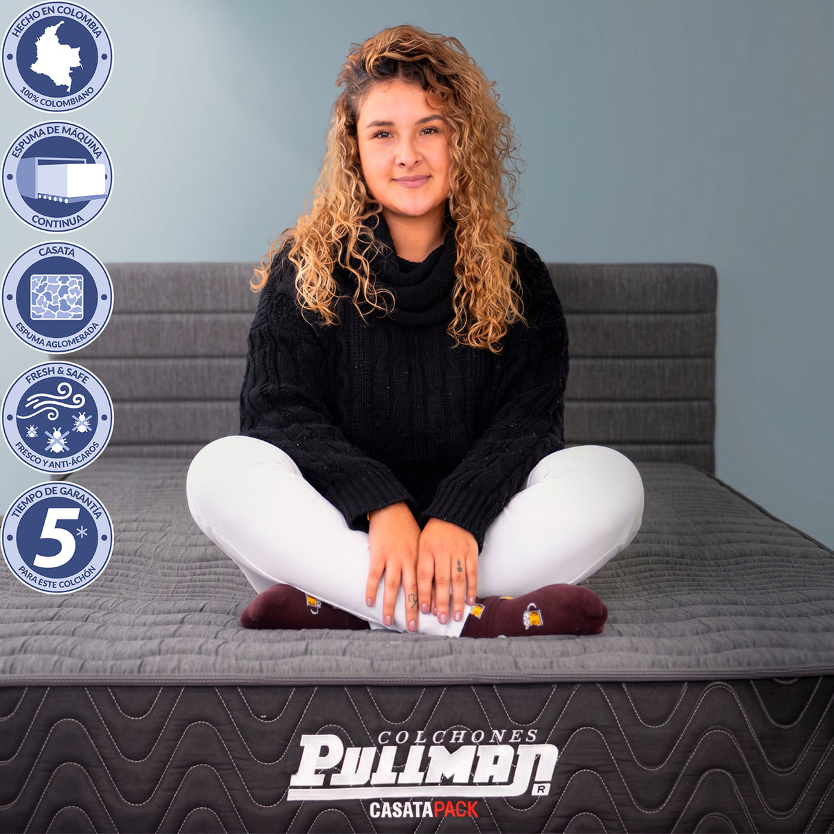 Colchón Enrollado Casatapack Negro y Gris Queen 160 X 190 Cm Ortopedico Firmeza Firme con Pillow Sencillo