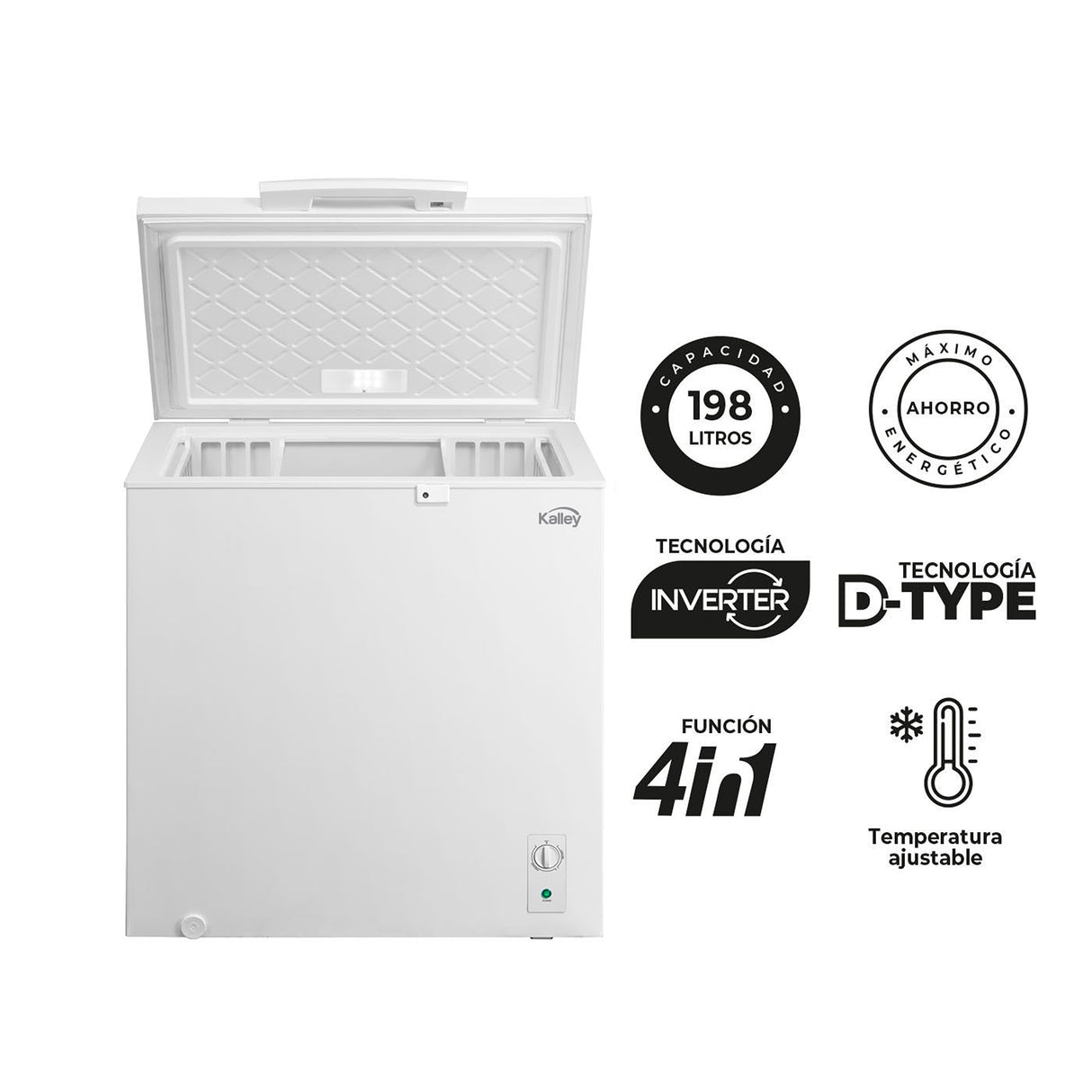 Congelador Kalley Inverter Dual Blanco 56x85cm de 198 Litros con Iluminación Interna