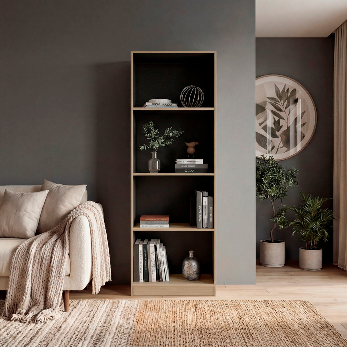 Estantería Home E-M1 Cartagena y Wengue 62.8x180.6cm Rectangular con Cuatro Compartimientos y Tres Entrepaños