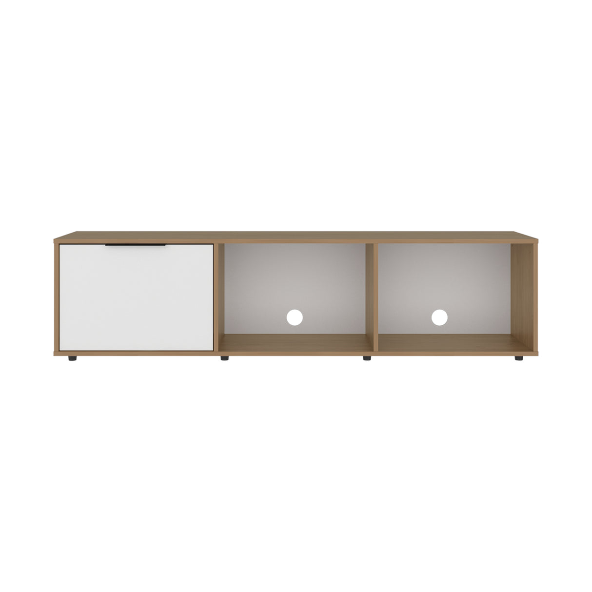 Rack de TV Dorne Fresno Europeo y Blanco 162x41.1cm para TV Hasta 65" Pulgadas con Dos Compartimientos y con Ranura para Cables