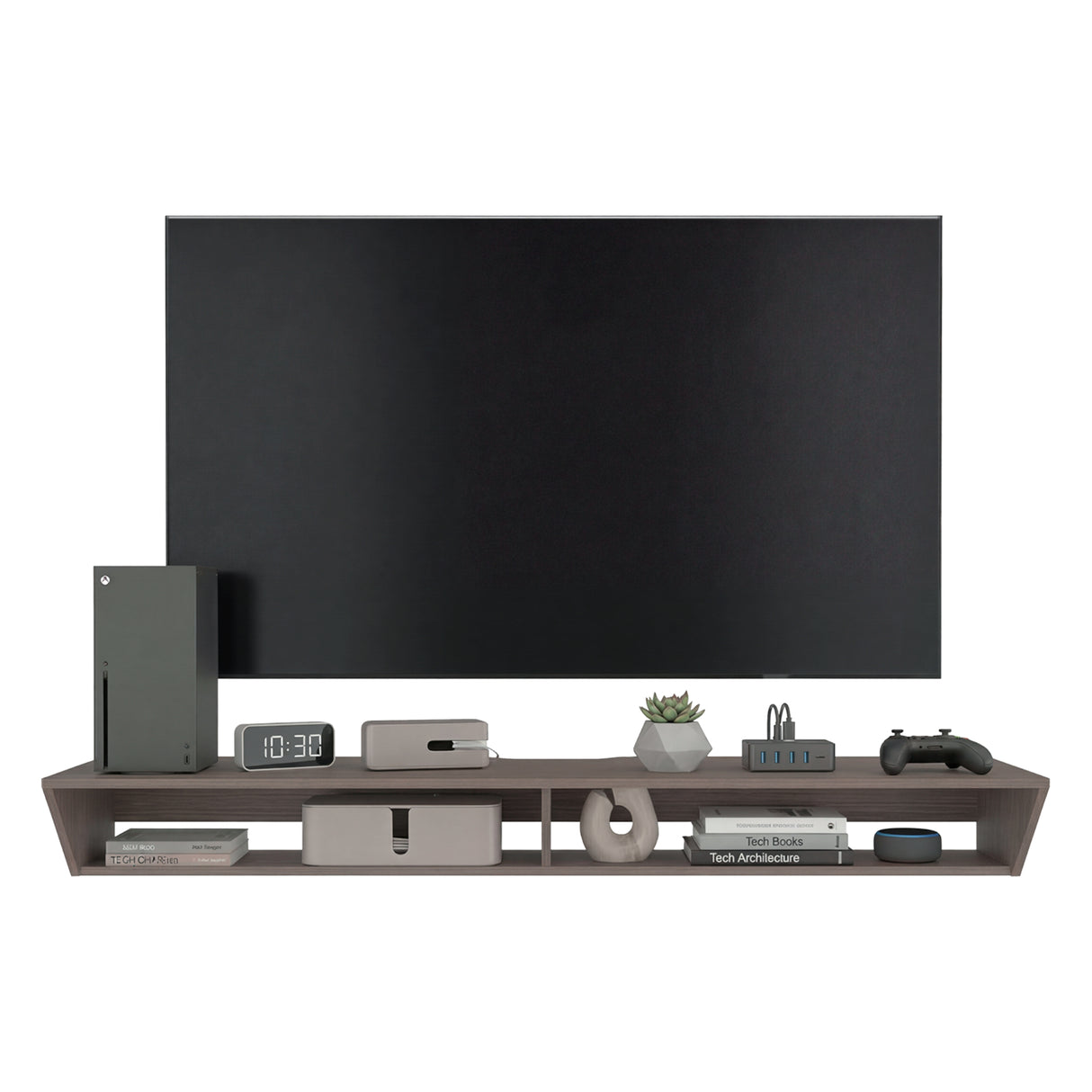 Rack de TV Russel Positano 160x18.1cm Flotante para TV Hasta 65" Pulgadas con Dos Compartimientos y con Ranura para Cables