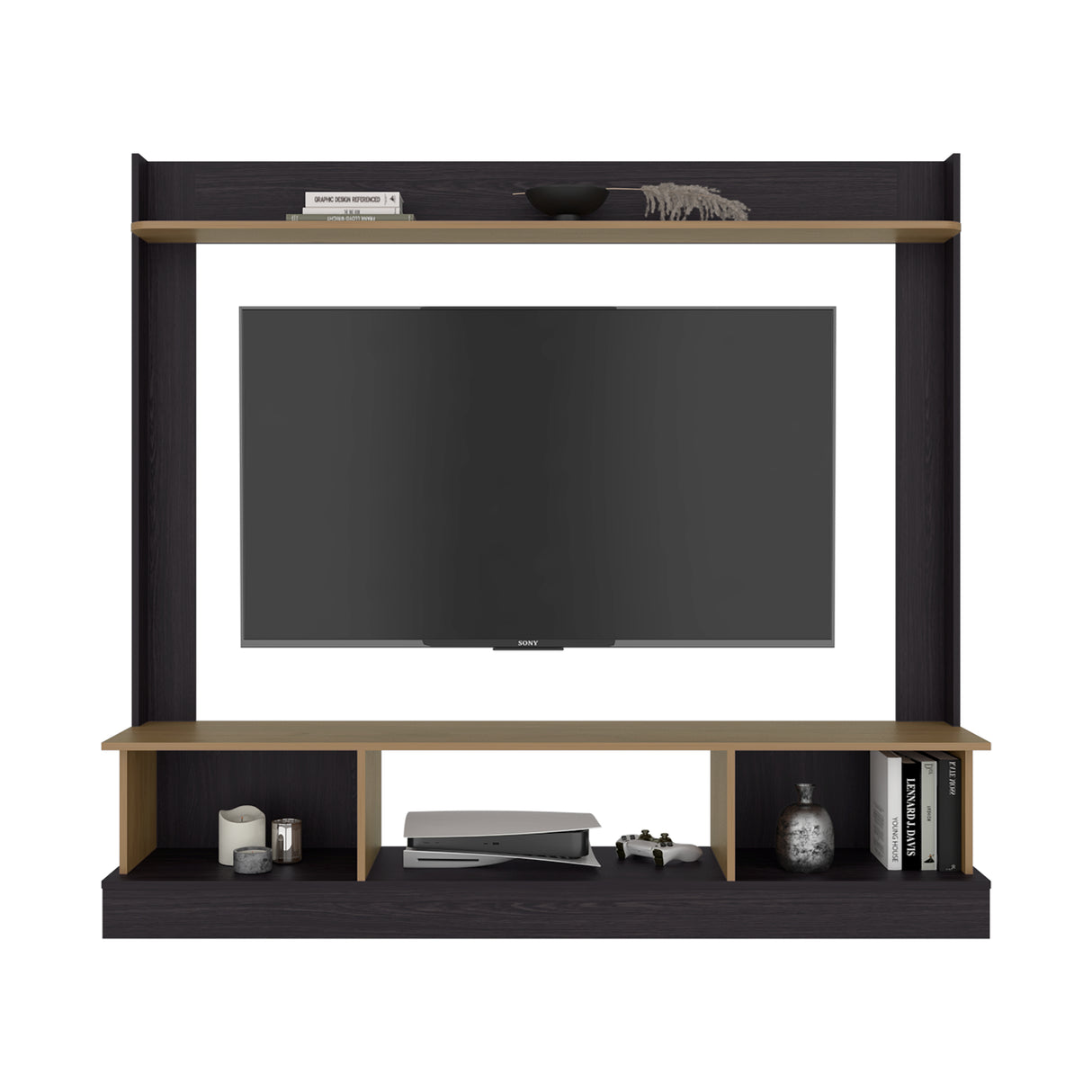 Centro de Entretenimiento Abedul Wengue y Fresno Europeo 168.1x158.5cm para TV Hasta 65" Pulgadas con Tres Compartimientos