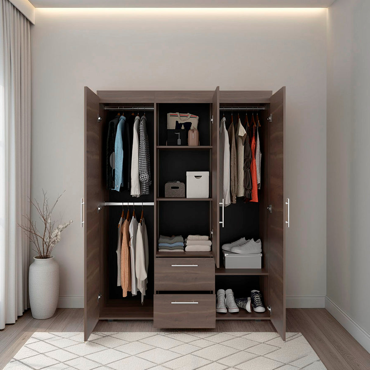 Closet Baru Lite Milan 135x180cm con Tres Puertas y con Dos Cajones