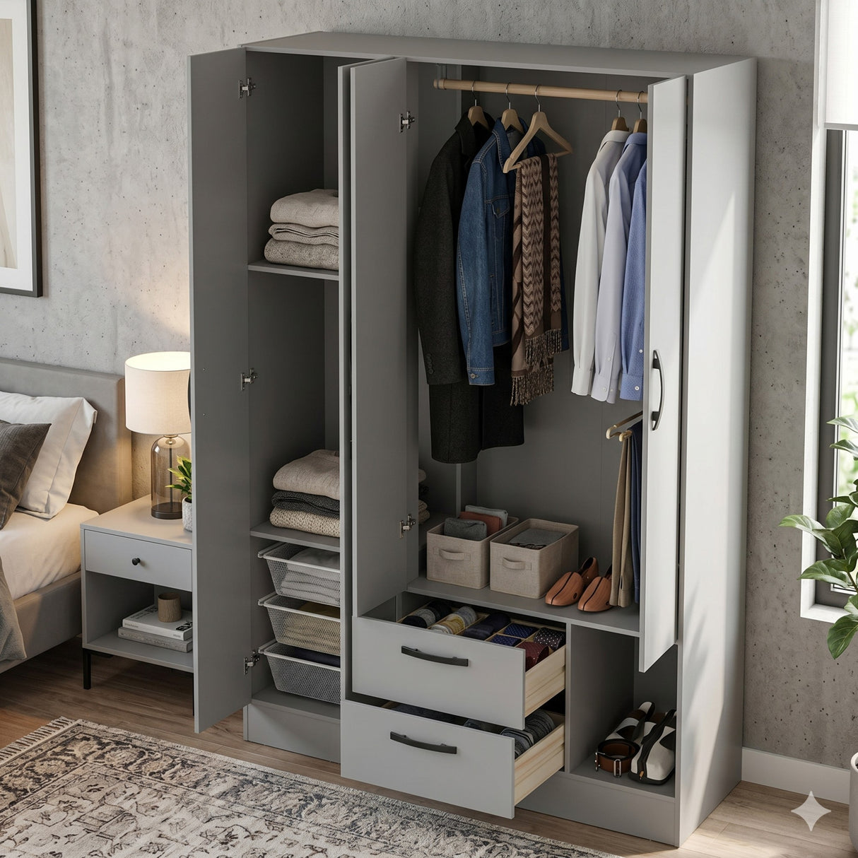 Closet Essence Blanco 90x173cm con Cuatro Puertas y con Dos Cajones