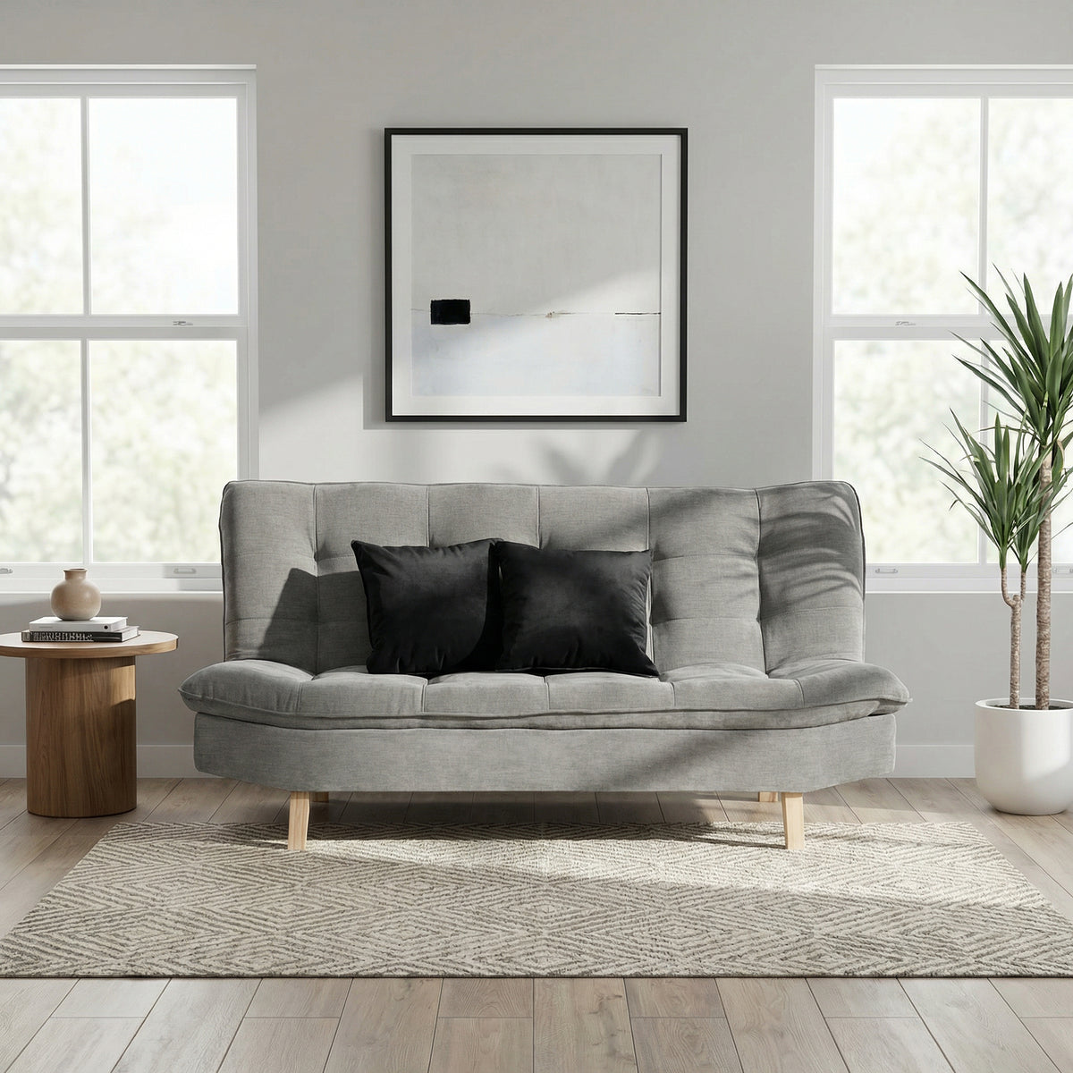 Sofá Cama Bilbao Plata 178x98cm de Tres Puestos Reclinable Antifluido sin Apoya Brazos y con Dos Cojines Decorativos