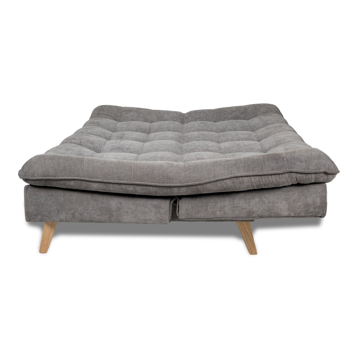Combo Sofá Cama y Puff Bilbao Plata 120x93cm de Tres Puestos Reclinable Antifluido sin Apoya Brazos