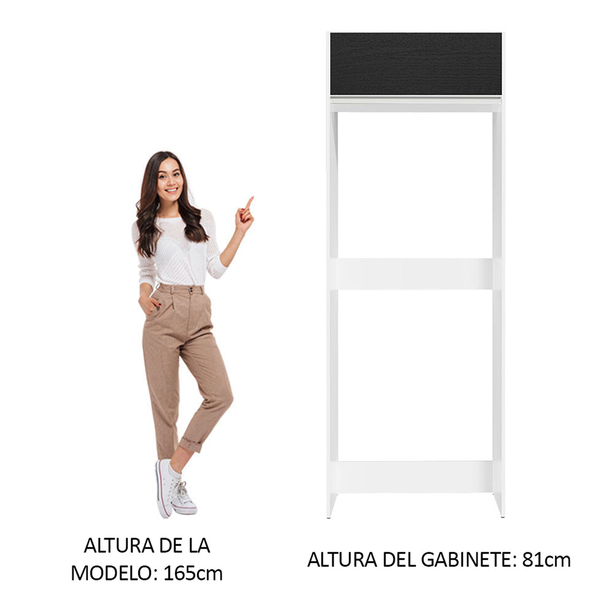Mueble Auxiliar para Nevera Glamy Blanco y Negro 83x225cm con Un Entrepaño y Un Compartimiento