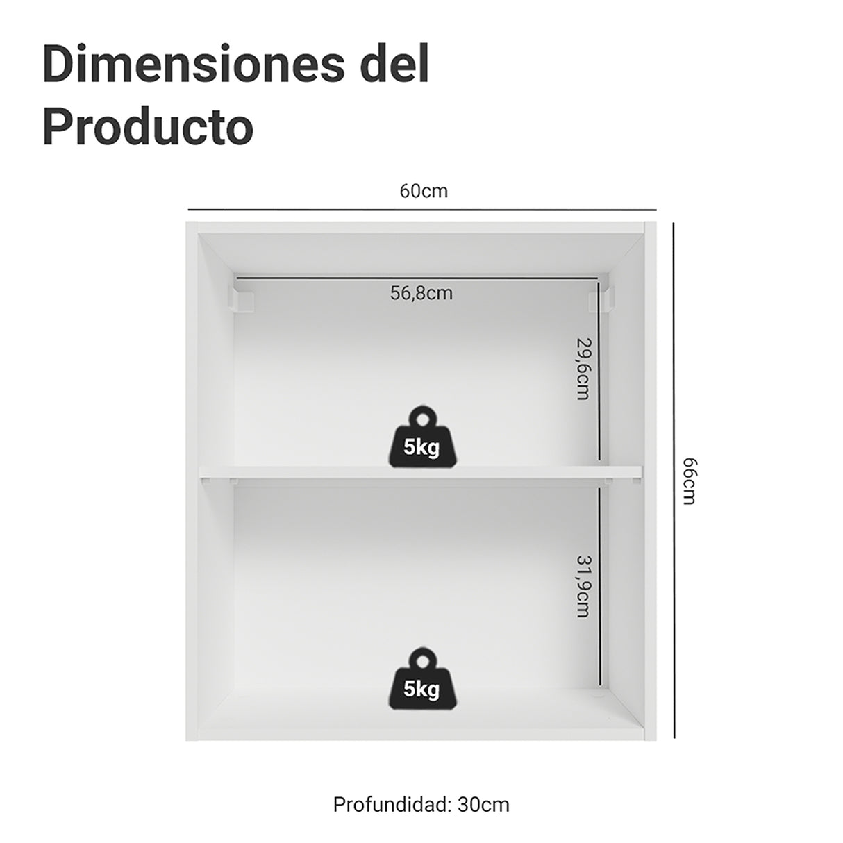 Estanteria Flotante Neo Blanco 60x66cm con Dos Compartimientos y con Dos Entrepaños