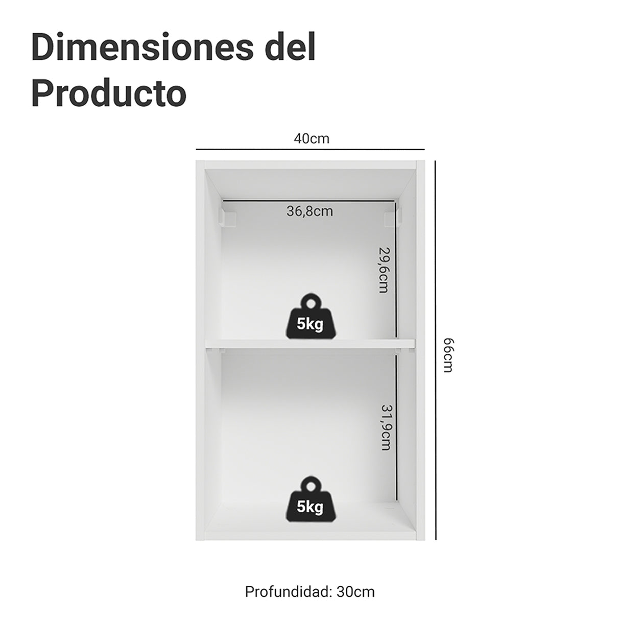 Estanteria Flotante Neo Blanco 40x66cm con Dos Compartimientos y con Dos Entrepaños