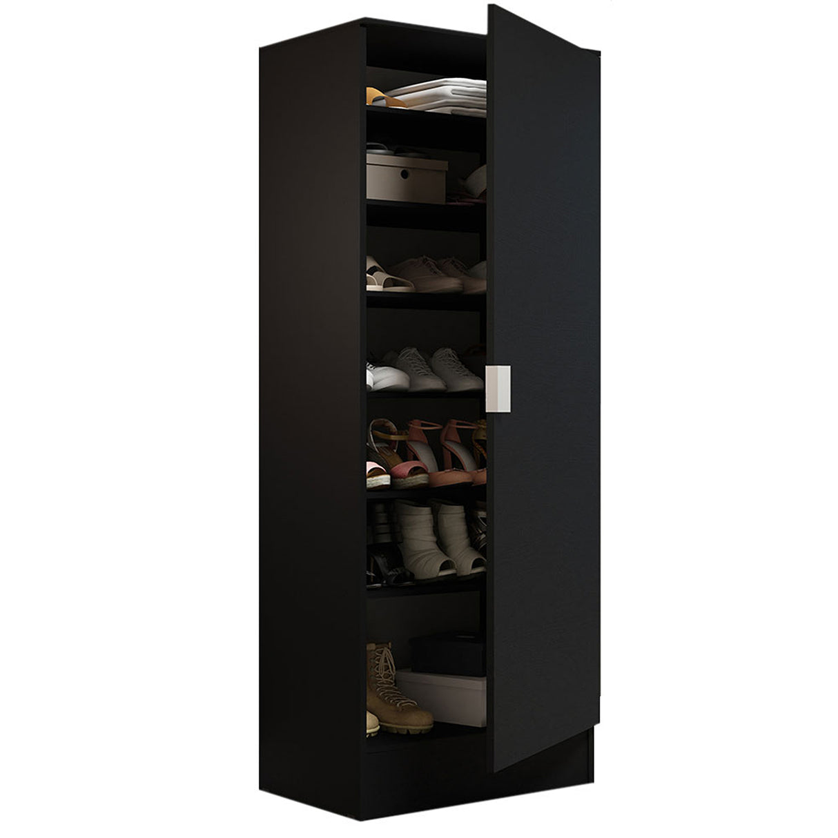 Mueble Multiusos para Aseo Negro 60x182cm con Puerta y con Siete Compartimientos