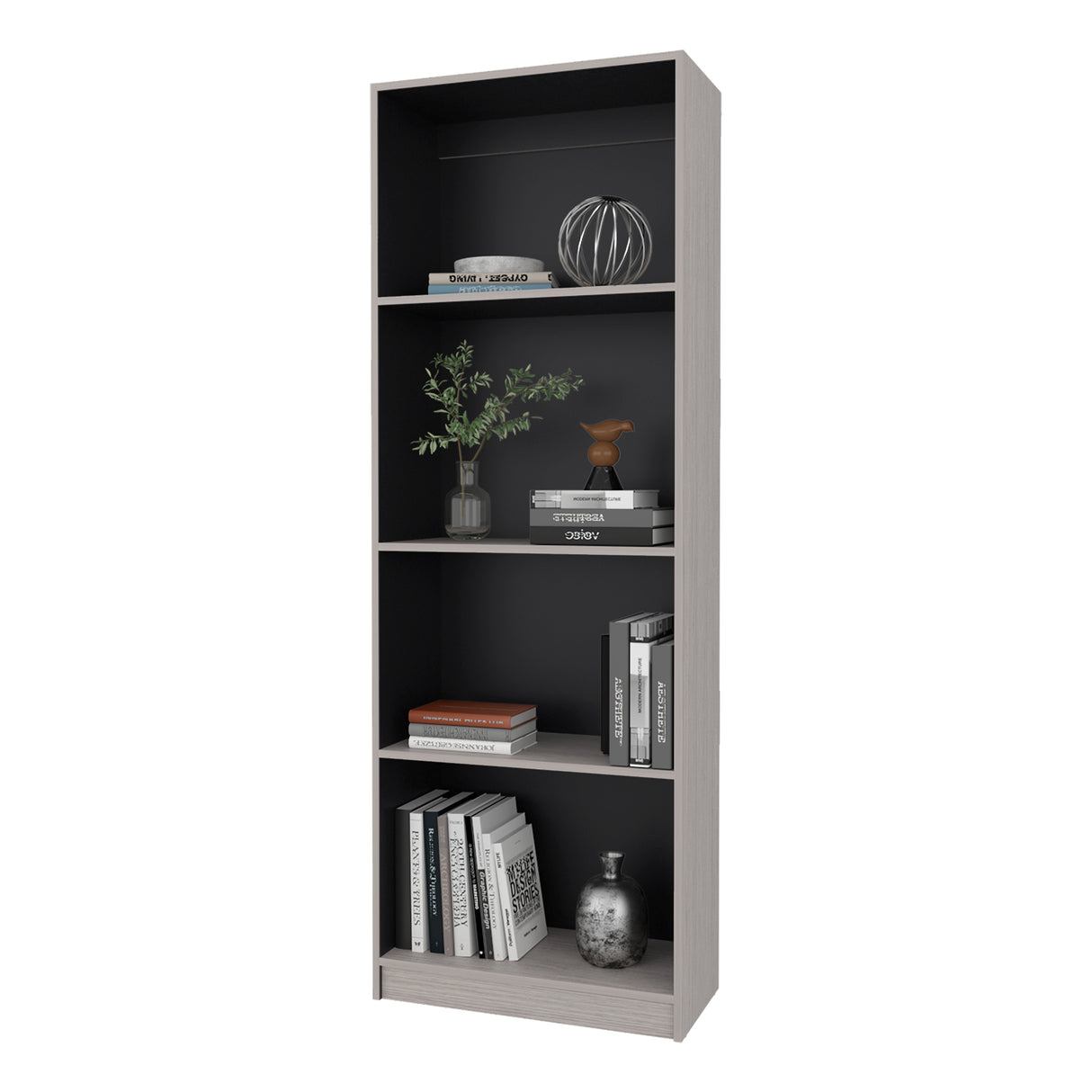 Estantería E-M1 Gris Positano y Wengue 62.8x180.6cm con Cuatro Compartimientos y con Dos Entrepaños