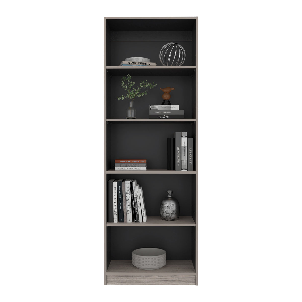 Estantería E-M3 Gris Positano y Wengue 62.8x180.6cm con Cinco Compartimientos y con Cuatro Entrepaños