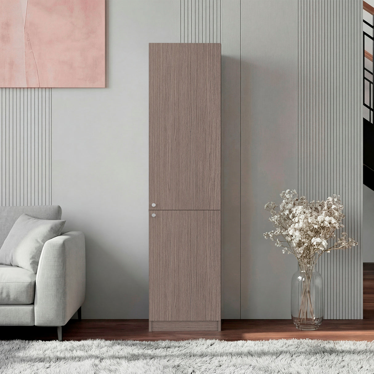 Estantería E-M5 Gris Positano y Wengue 45x180.6cm con Cinco Compartimientos y con Tres Entrepaños