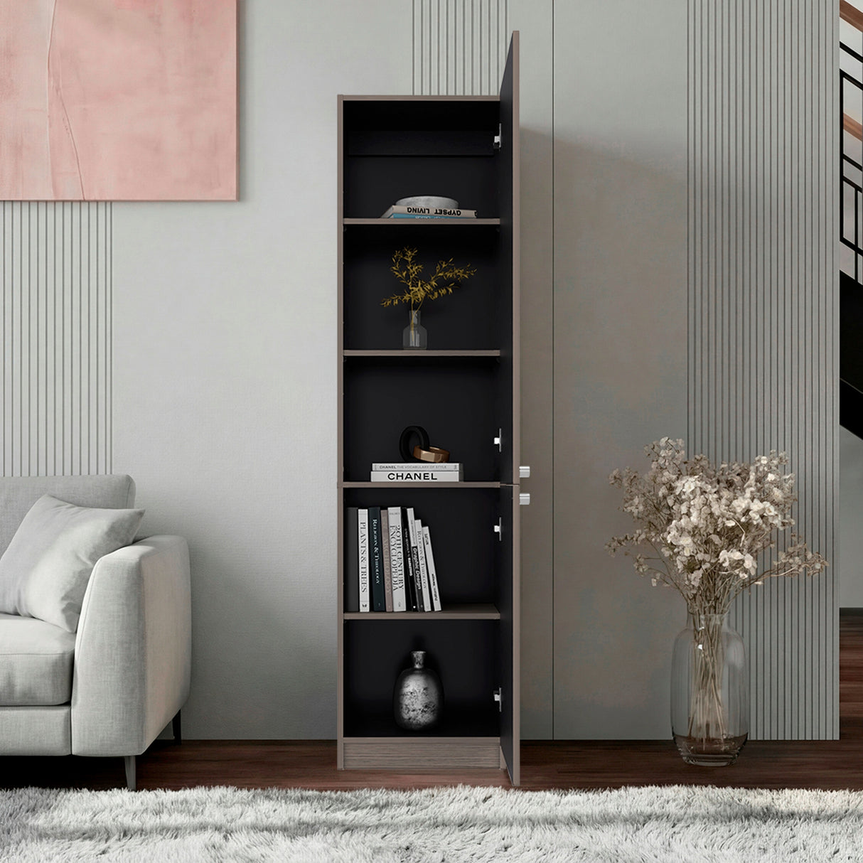 Estantería E-M5 Gris Positano y Wengue 45x180.6cm con Cinco Compartimientos y con Tres Entrepaños