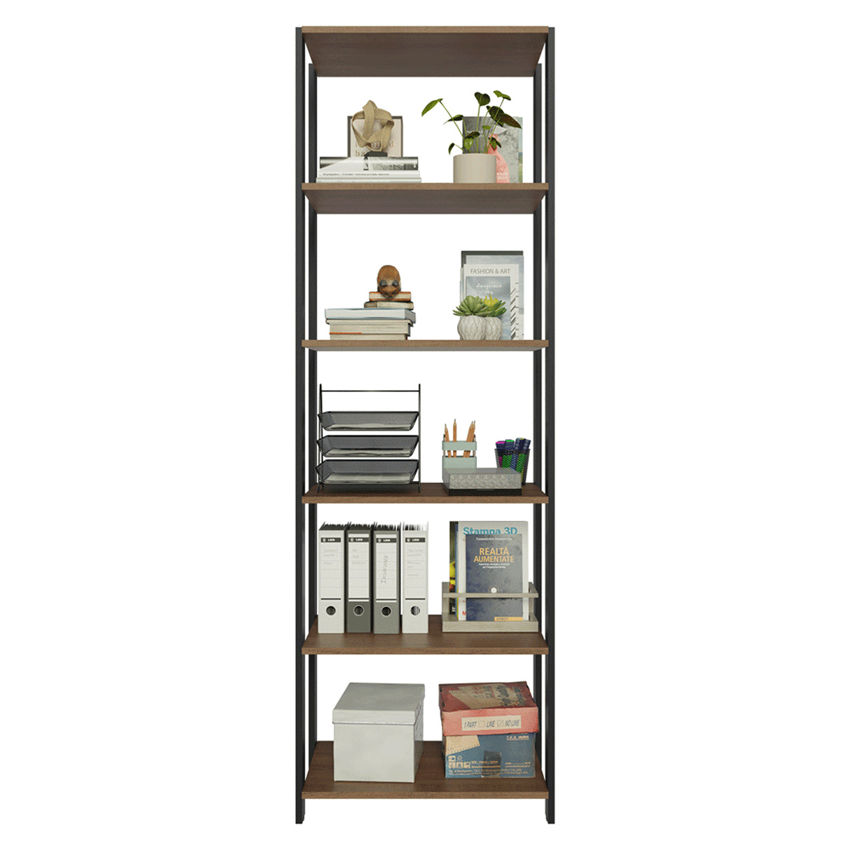 Estantería Marrón y Negro 59x180cm con Cinco Compartimientos y con Cinco Entrepaños de Resistencia 8 KG cada uno