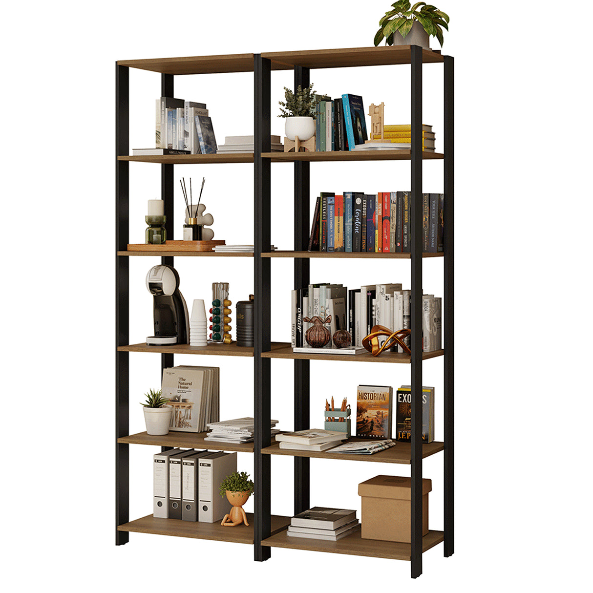 Estantería Marrón y Negro 118x180cm con Diez Compartimientos y con Diez Entrepaños de Resistencia 8 KG cada uno