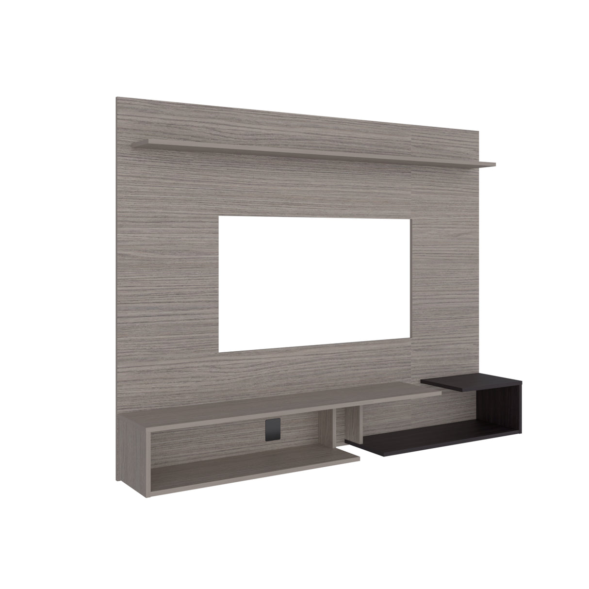 Panel de TV Desa Gris Positano y Wengue 164.2x128cm Flotante para TV Hasta 65" Pulgadas con Dos Compartimientos