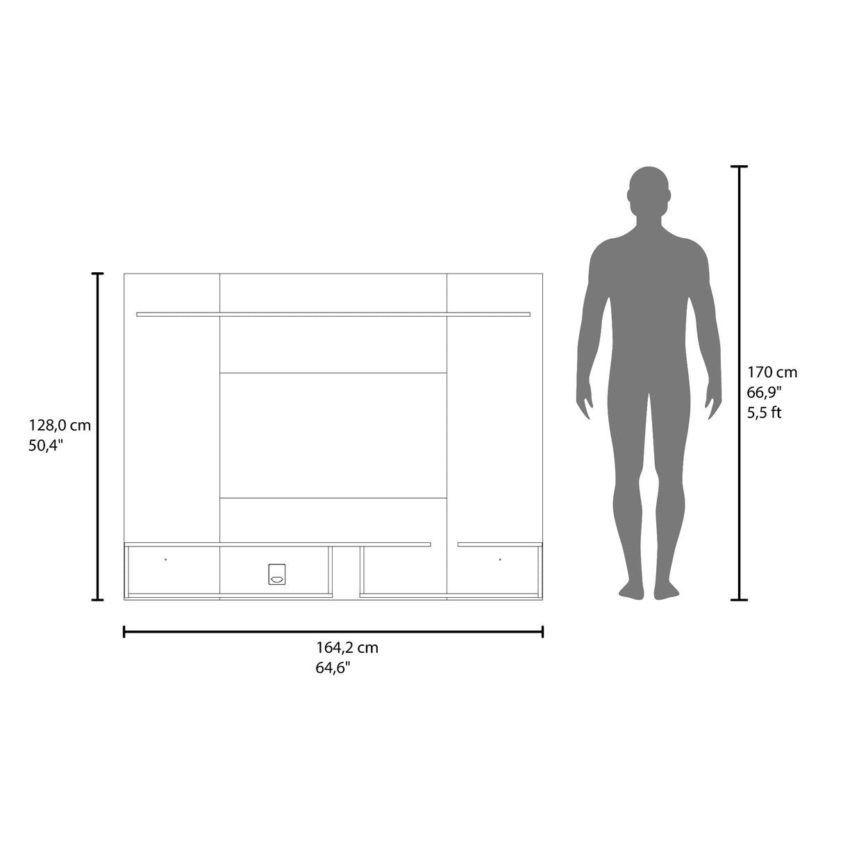 Panel de TV Desa Gris Positano y Wengue 164.2x128cm Flotante para TV Hasta 65" Pulgadas con Dos Compartimientos