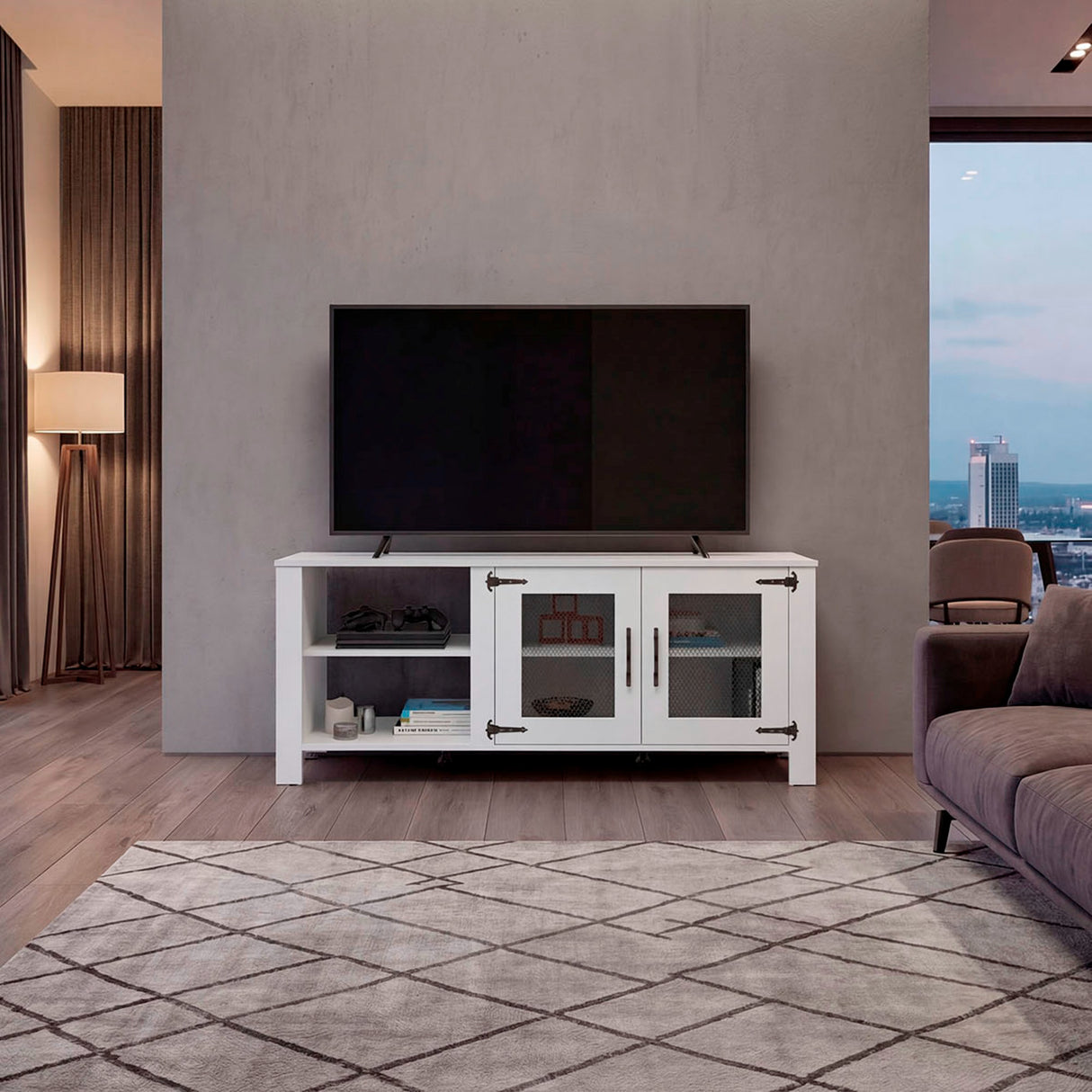 Rack de TV Freedom Blanco 147.4x61.5cm para TV Hasta 65" Pulgadas con Dos Compartimientos