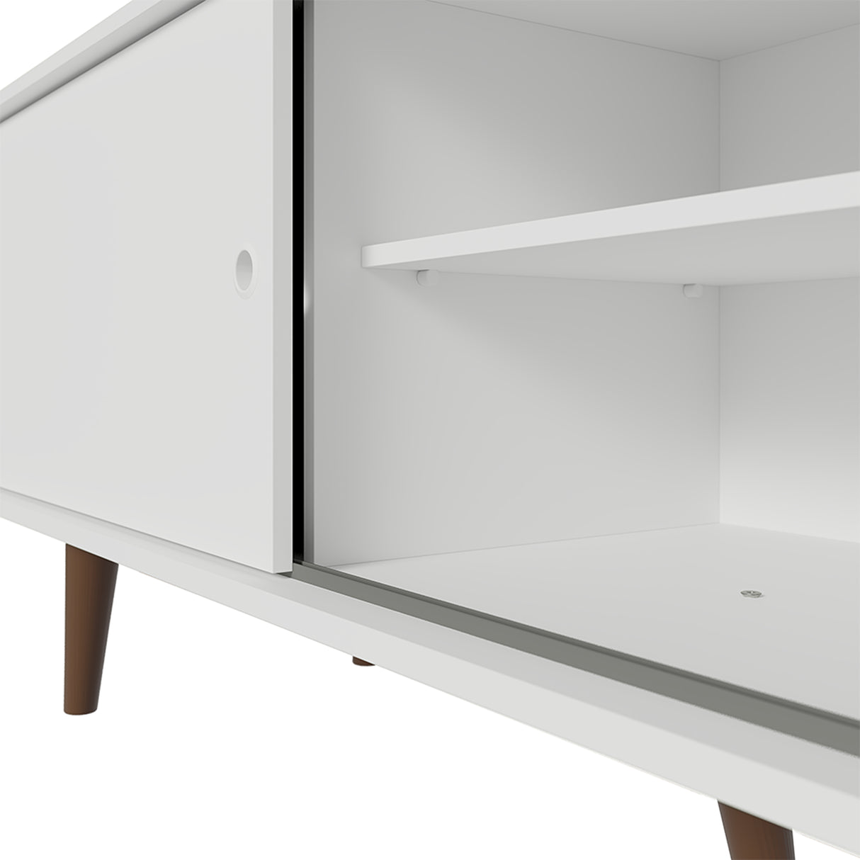 Centro de Entretenimiento Dubai Blanco 160x53cm para TV Hasta 65" Pulgadas con Cuatro Compartimientos y con Patas Marrón