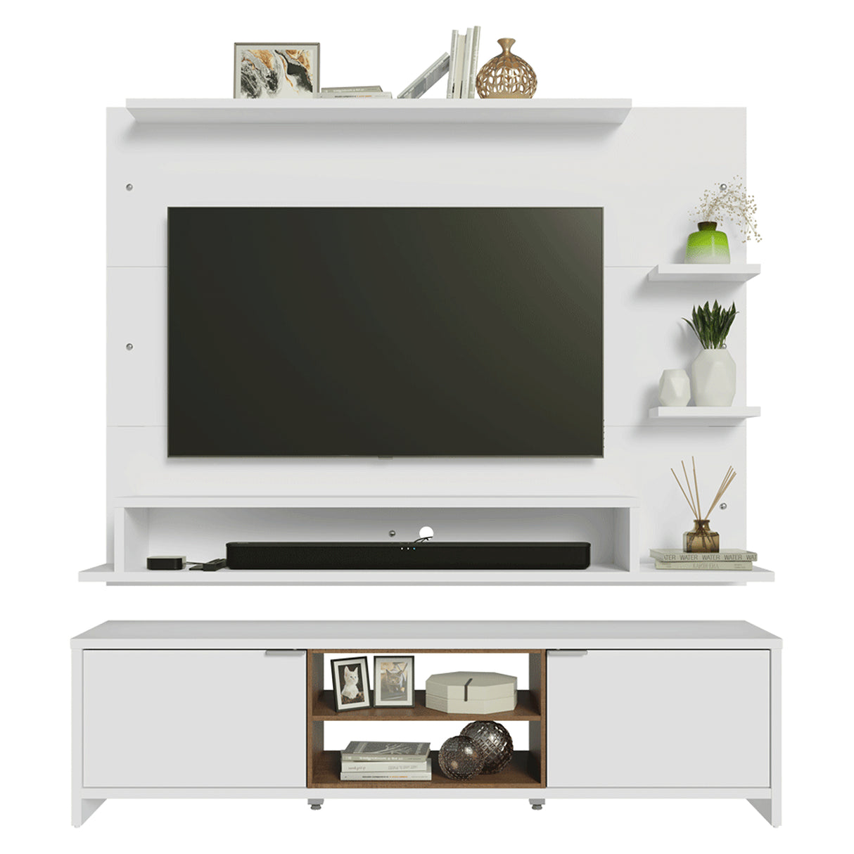 Centro de Entretenimiento Metz Blanco 180x48cm para TV Hasta 60" Pulgadas con Ocho Compartimientos