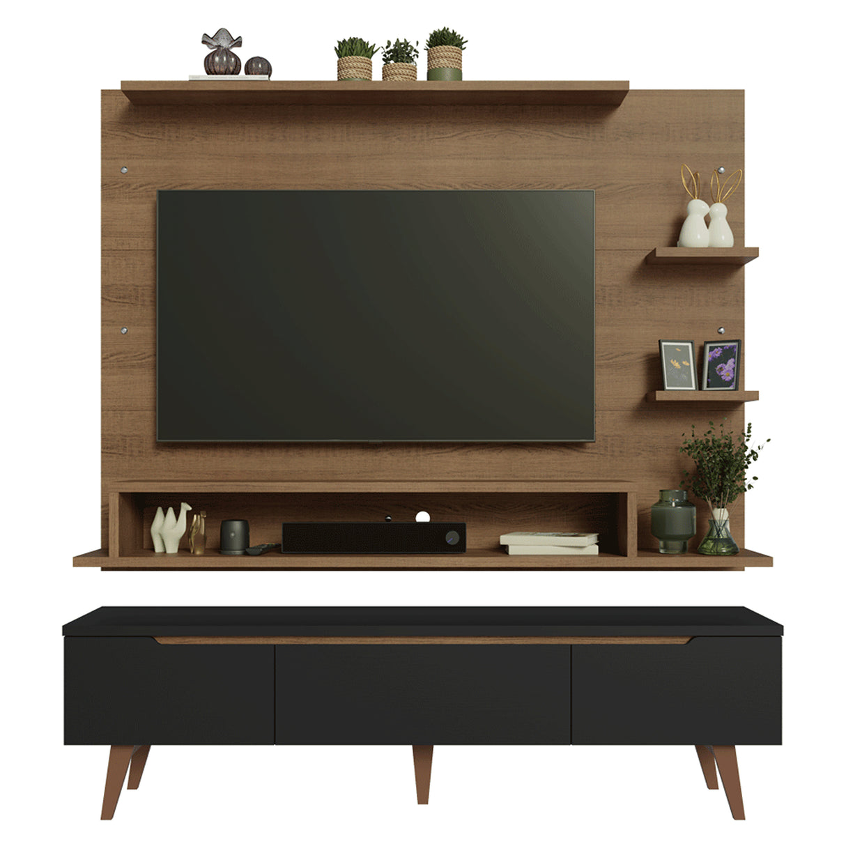 Centro de Entretenimiento Reims Marrón y Negro 180x50cm para TV Hasta 60" Pulgadas con Seis Compartimientos