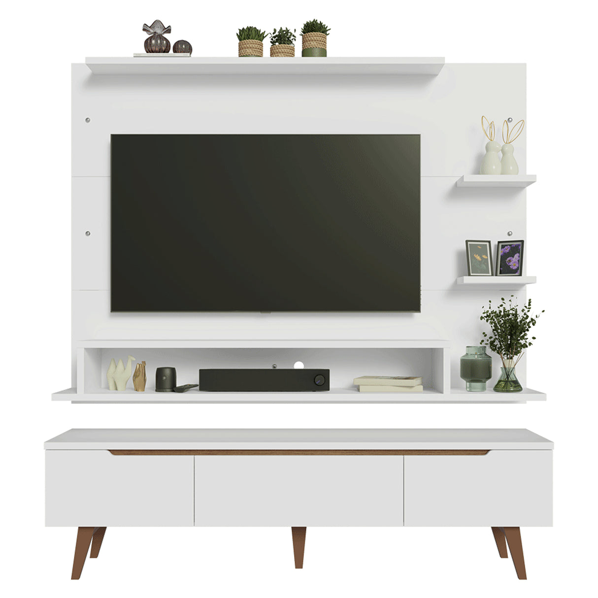 Centro de Entretenimiento Reims Blanco y Marrón 180x50cm para TV Hasta 60" Pulgadas con Seis Compartimientos