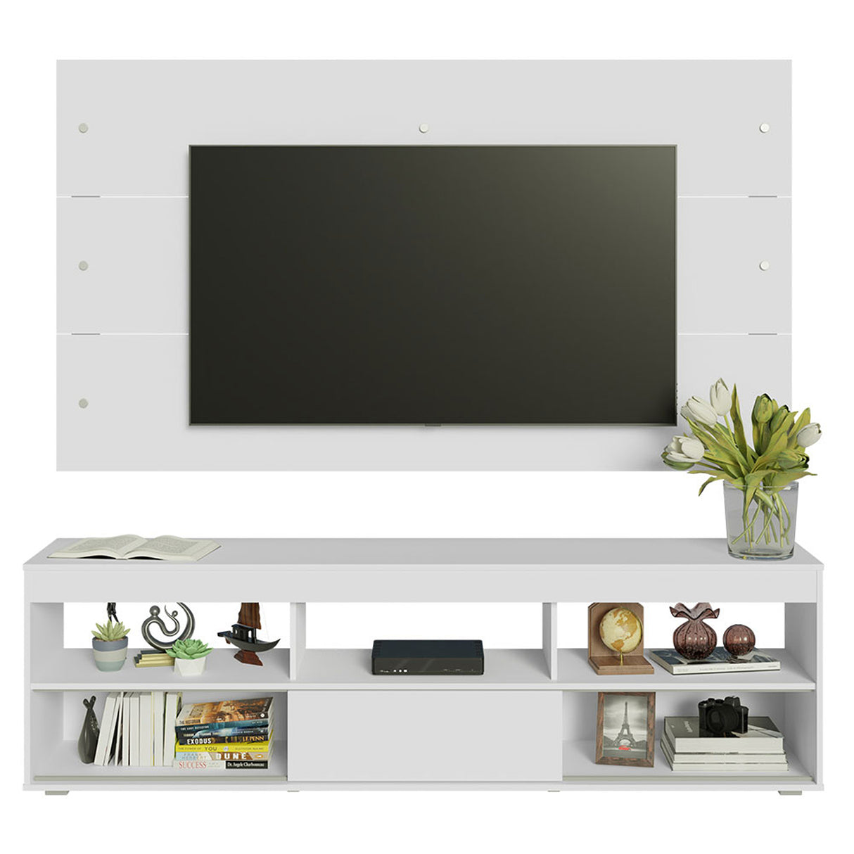 Centro de Entretenimiento Orlando Blanco 160x47cm para TV Hasta 65" Pulgadas con Cinco Compartimientos