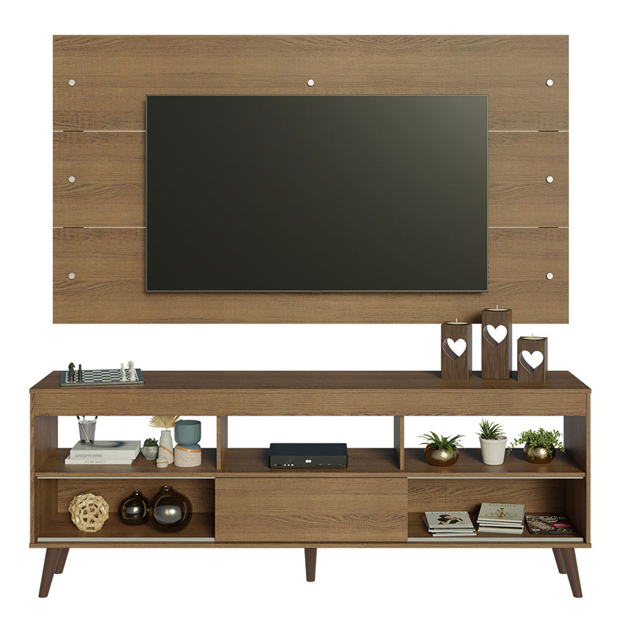 Centro de Entretenimiento Detroit Marrón 160x61cm para TV Hasta 65" Pulgadas con Cinco Compartimientos