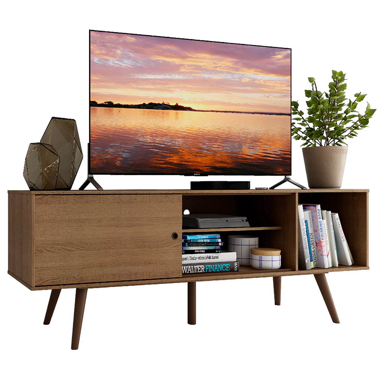 Centro de Entretenimiento Cairo Marrón 160x58cm para TV Hasta 65" Pulgadas con Cuatro Compartimientos