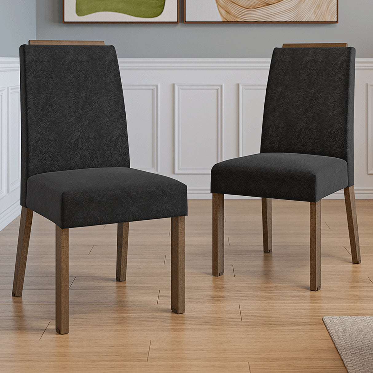 Kit x 2 Sillas para Comedor Marrón y Negro 45x96cm de Asiento Cuadrado con Espaldar Liso