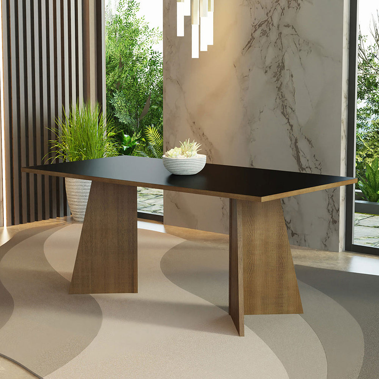 Mesa de Comedor Marrón y Negro 180x78cm Rectangular de Ocho Puestos sin Sillas
