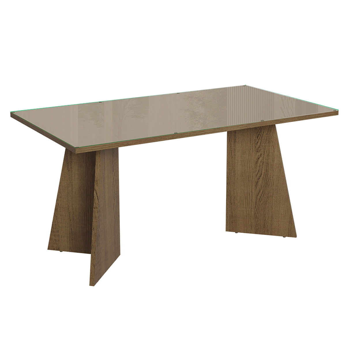 Mesa de Comedor Marrón y Crema 160x78cm Rectangular de Seis Puestos sin Sillas y con Vidrio