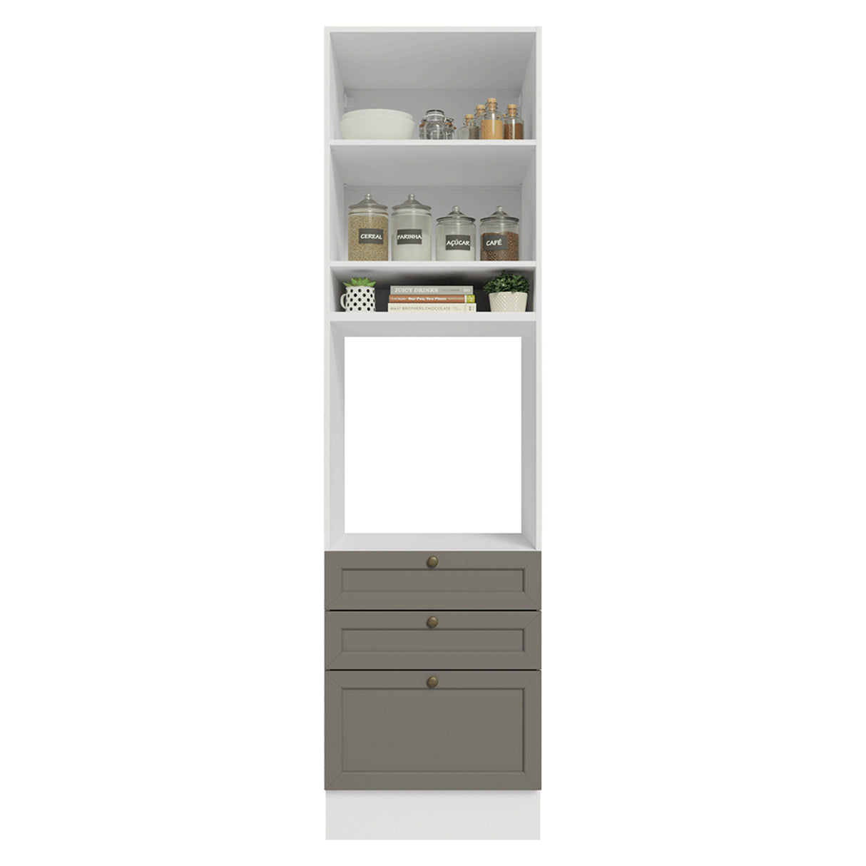 Módulo Para Microondas Vik Blanco y Gris 60x225cm con Una Puerta y con Tres Cajones