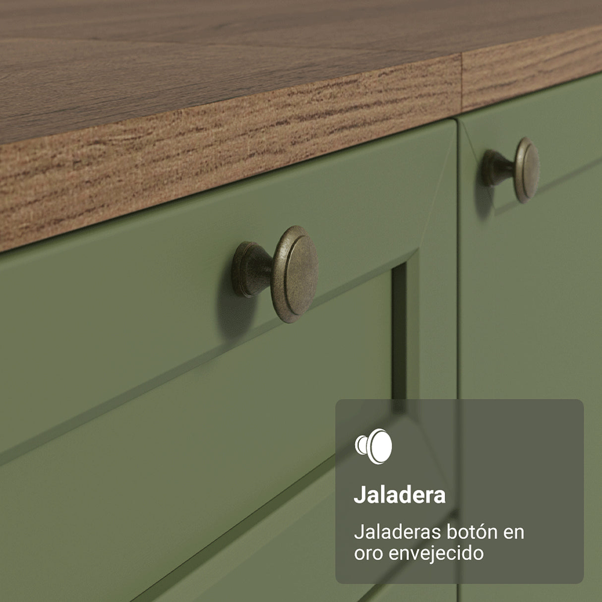 Módulo Para Microondas Vik Marrón y Verde 60x225cm con Una Puerta y con Tres Cajones