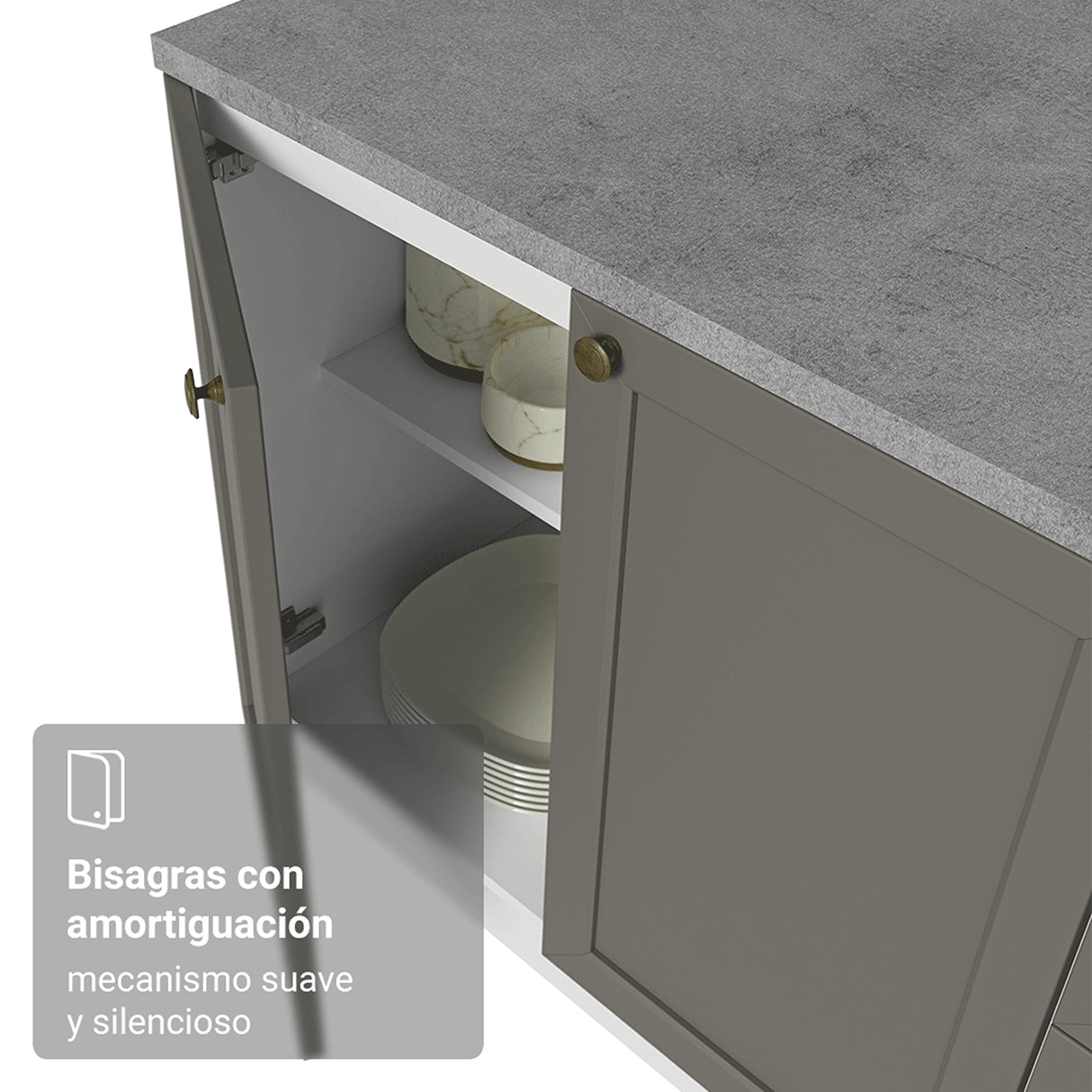 Módulo Para Microondas Vik Blanco y Gris 70x225cm con Tres Puertas