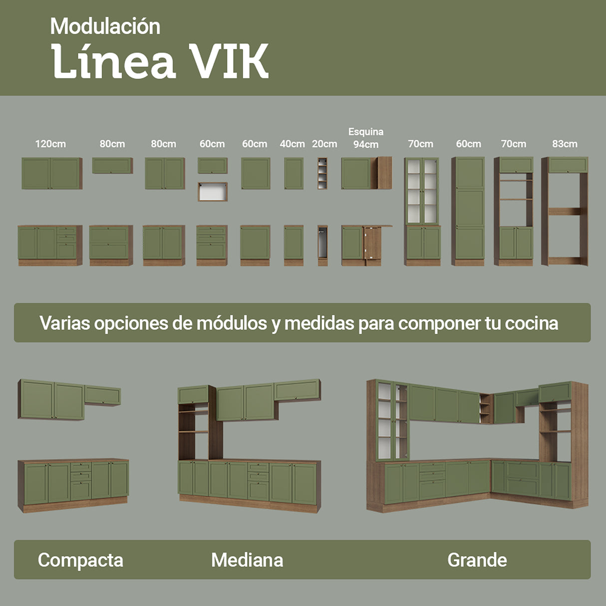Módulo Para Microondas Vik Marrón y Verde 70x225cm con Tres Puertas