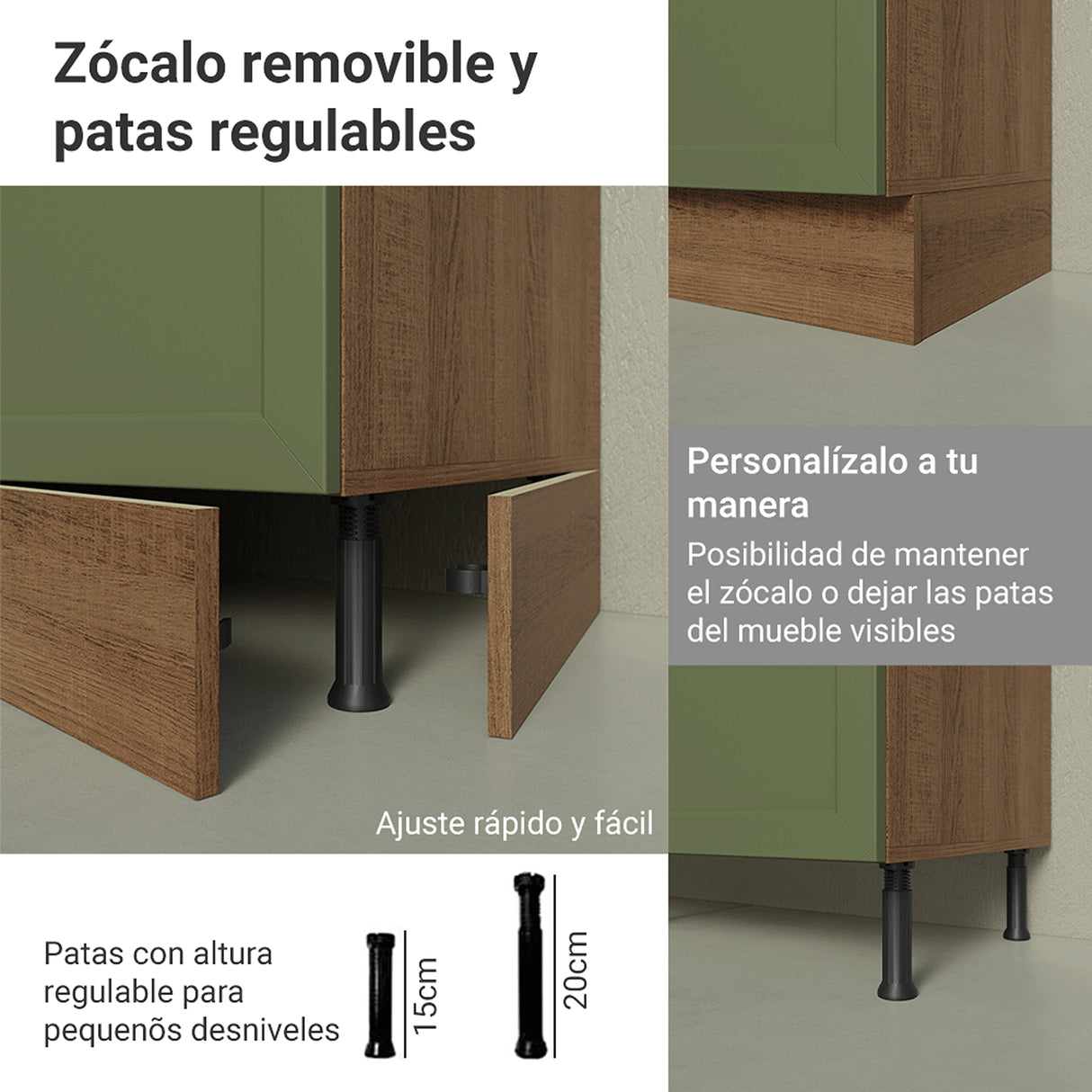 Módulo Para Microondas Vik Marrón y Verde 70x225cm con Tres Puertas