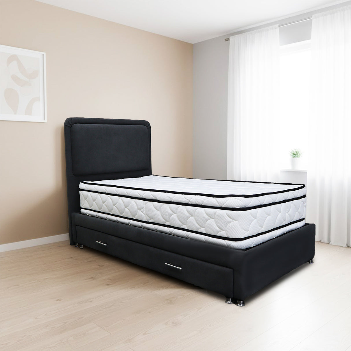 Cabecero de Piso Nube Negro 200x120cm para cama King con Acabado Liso