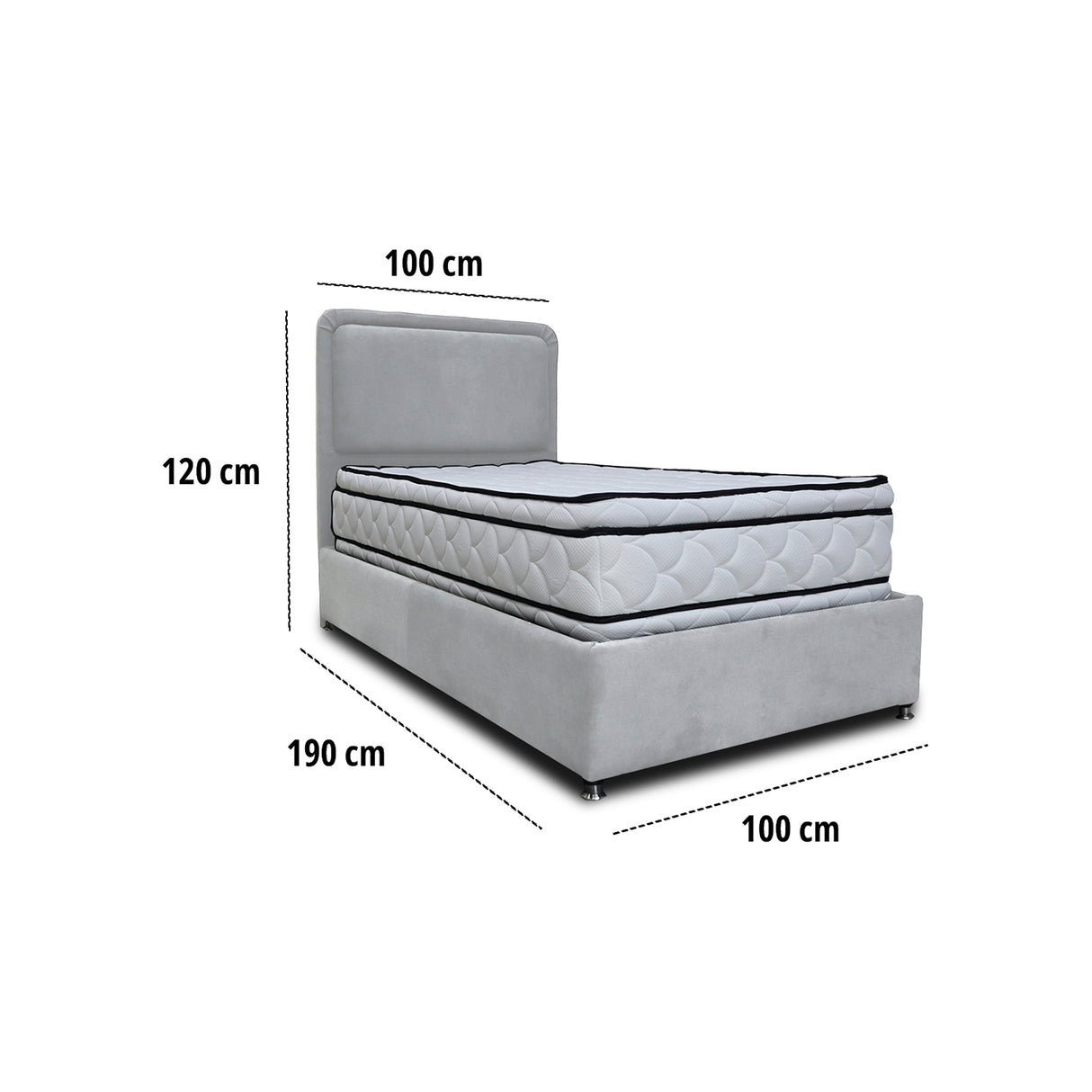 Combo Base Cama y Cabecero Nube Gris Claro 100x30cm para Colchón Sencillo 100 X 190 Cm con Colchón