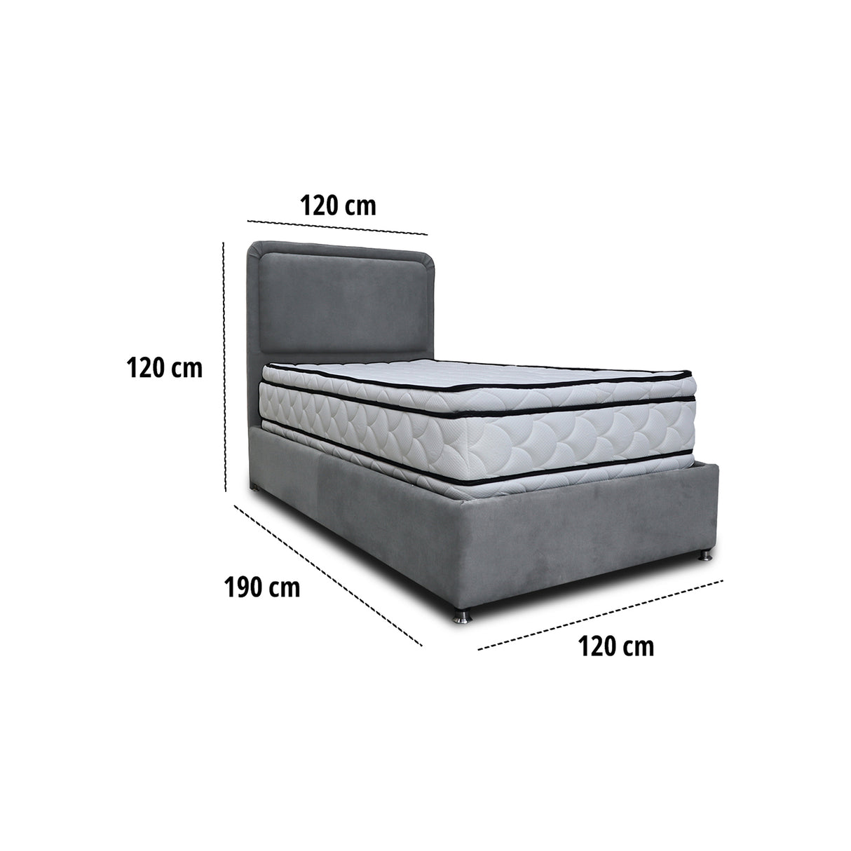 Combo Base Cama y Cabecero Nube Gris Oscuro 120x30cm para Colchón Semidoble 120 X 190 Cm con Colchón
