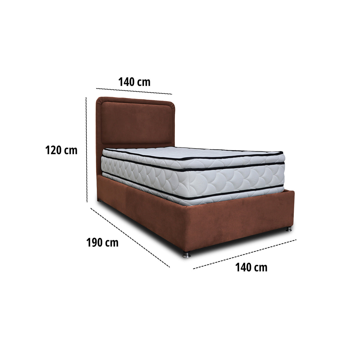 Combo Base Cama y Cabecero Nube Marron 140x30cm para Colchón Doble 140 X 190 Cm con Colchón