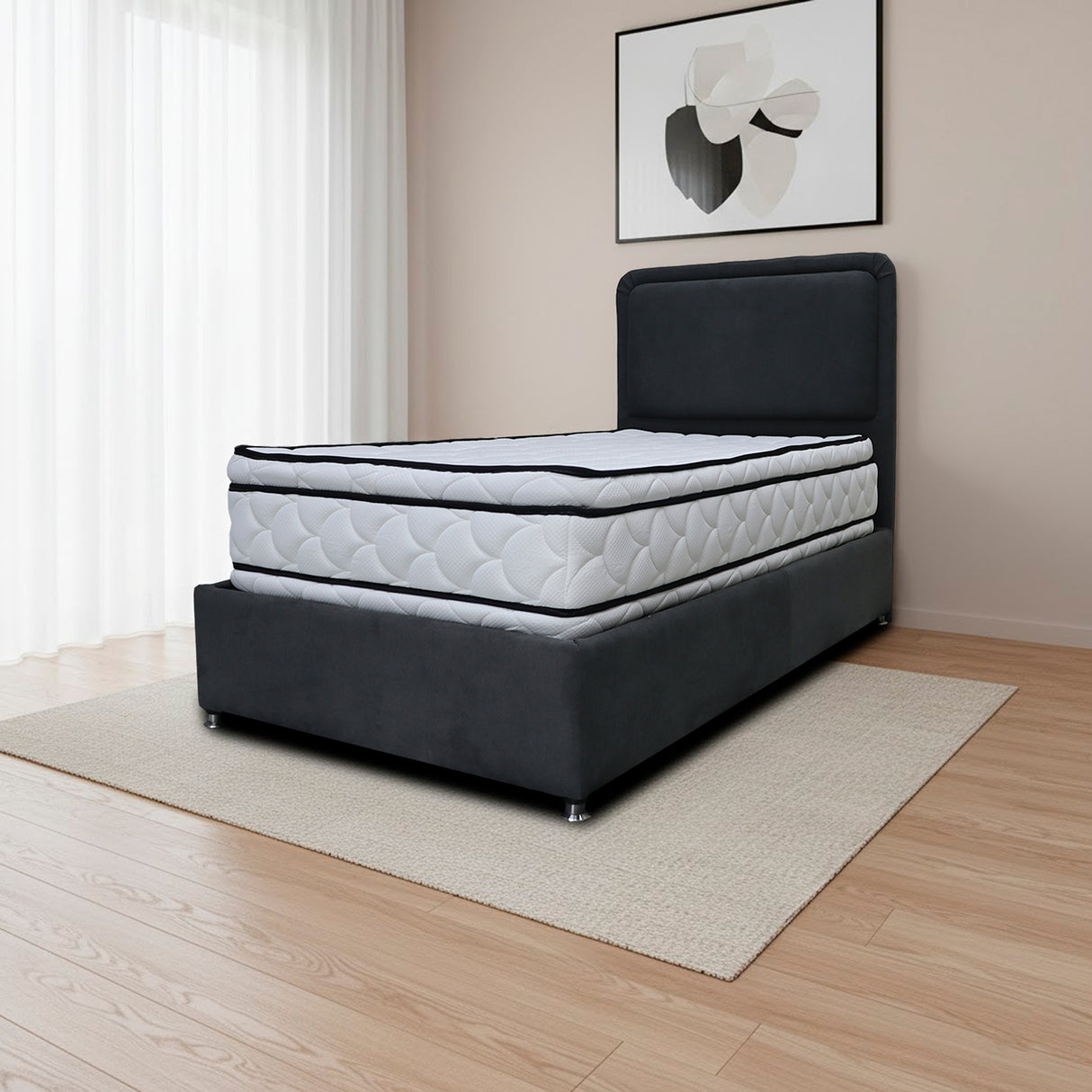 Combo Base Cama y Cabecero Nube Negro 140x30cm para Colchón Doble 140 X 190 Cm con Colchón