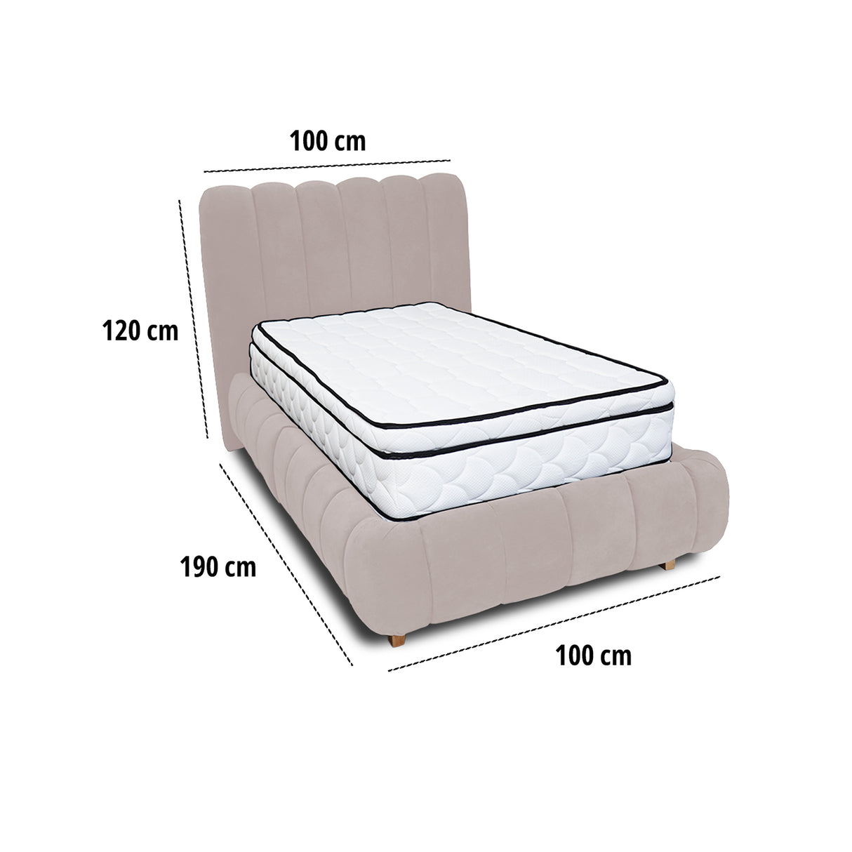 Combo Base Cama y Cabecero Praga Beige 100x40cm para Colchón Sencillo 100 X 190 Cm con Colchón