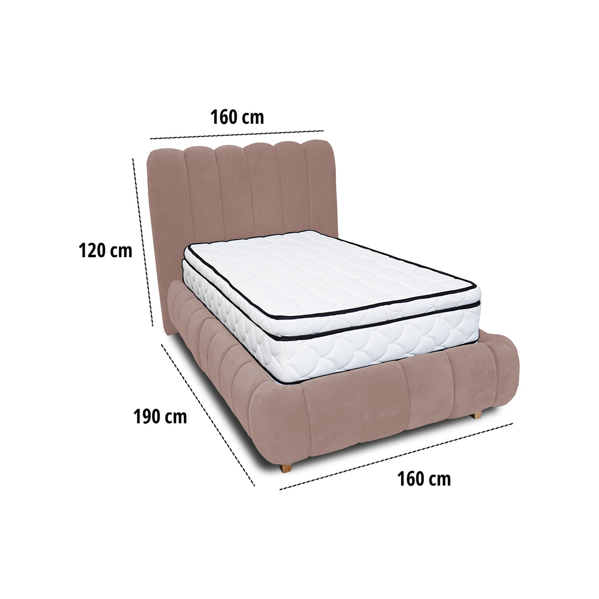 Combo Base Cama y Cabecero Praga Camel 160x40cm para Colchón Queen 160 X 190 Cm con Colchón