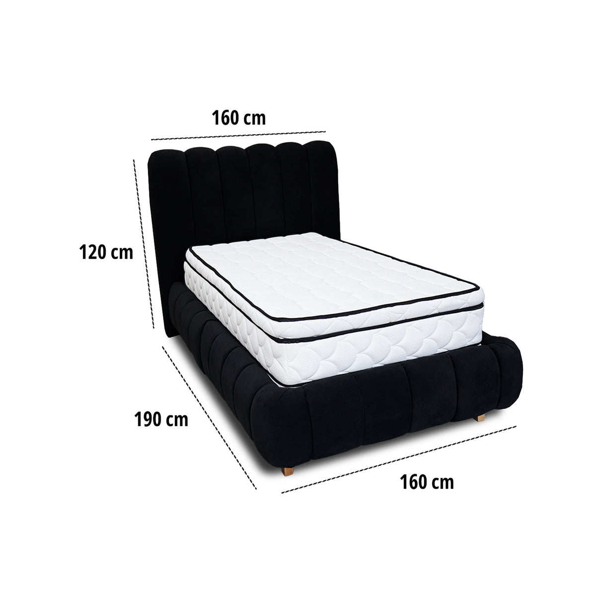 Combo Base Cama y Cabecero Praga Negro 160x40cm para Colchón Queen 160 X 190 Cm con Colchón