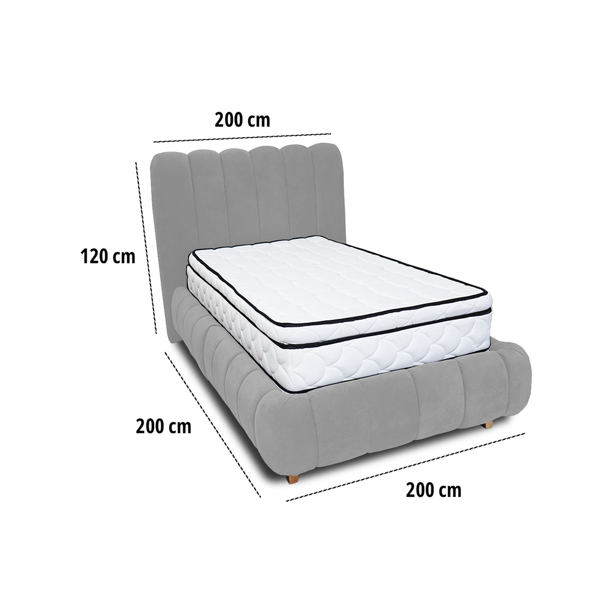 Combo Base Cama y Cabecero Praga Gris 200x40cm para Colchón King 200 X 190 Cm con Colchón