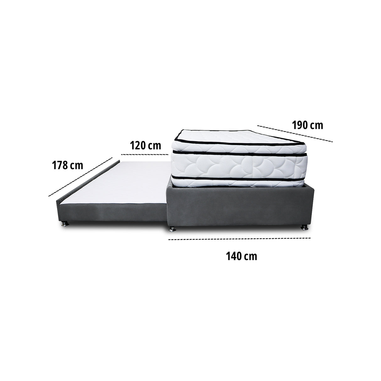 Combo Cama Tarima y Colchón Nube Gris Oscuro 140x35cm para Colchón Doble 140 X 190 Cm sin Cabecero